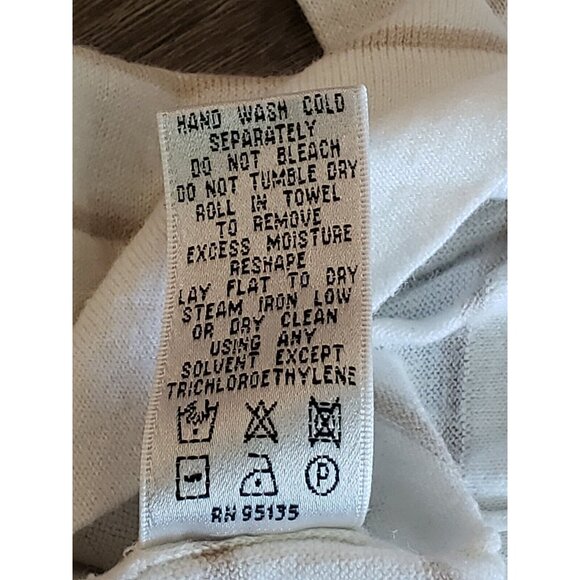 Lafayette 148 Hooded Sweater Womens S Lightweight White Stripe Wool Blend Resort - Picture 10 of 10